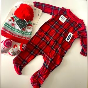 Baby holiday bundle - NWT baby full plaid holiday  onesies plus Santa Cap & sock